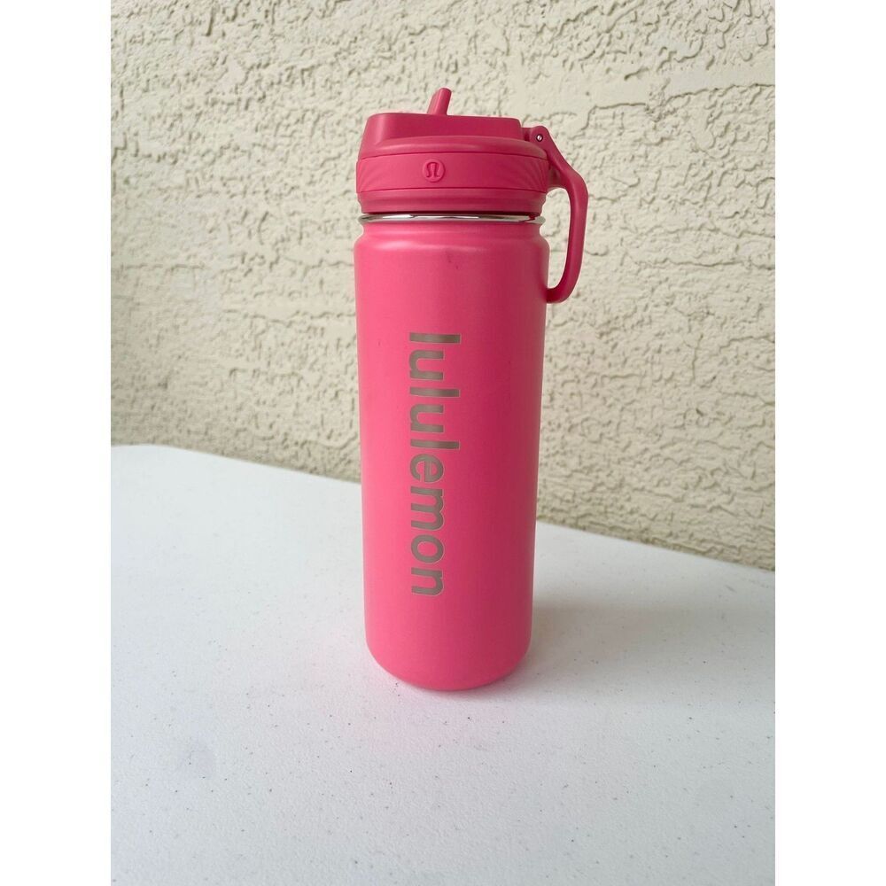 Lululemon Pink Insulated Water Bottle Flip Straw Lid Stainless Steel